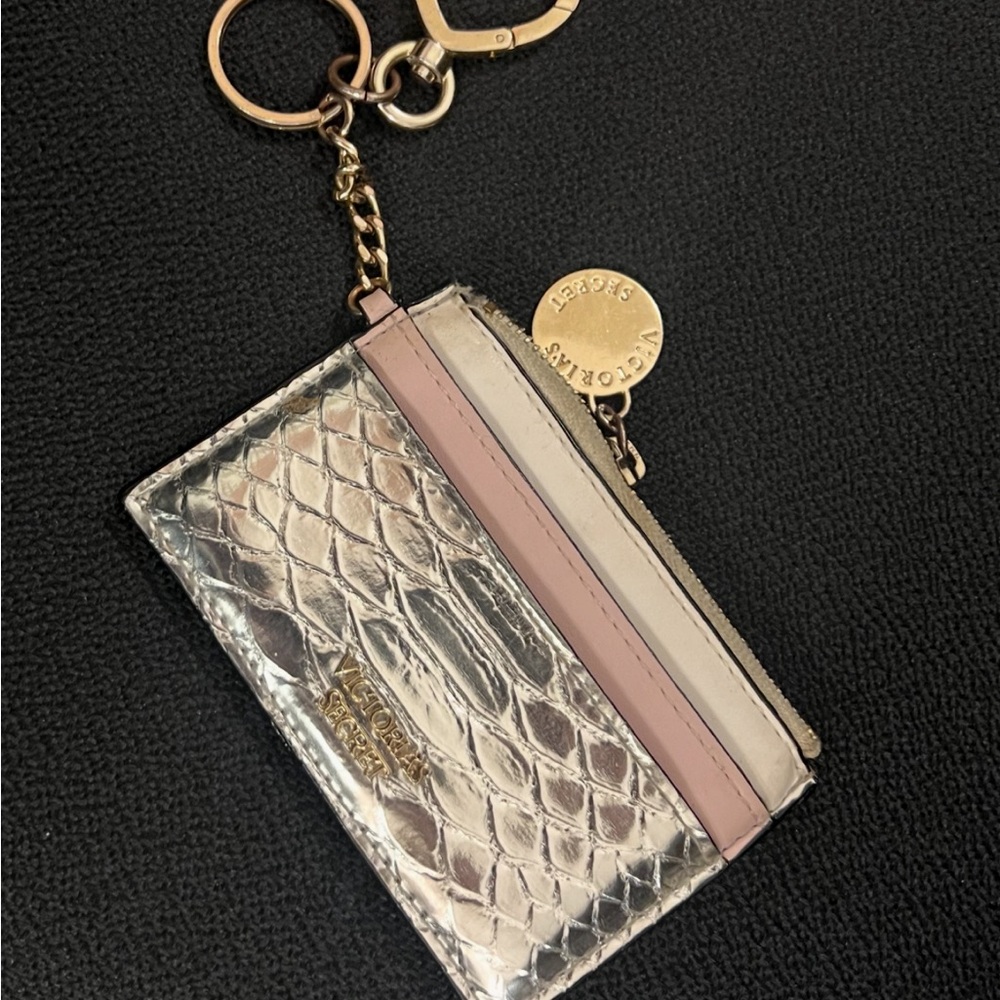 Victoria's Secret Silver and Pink Card Holder Keychain